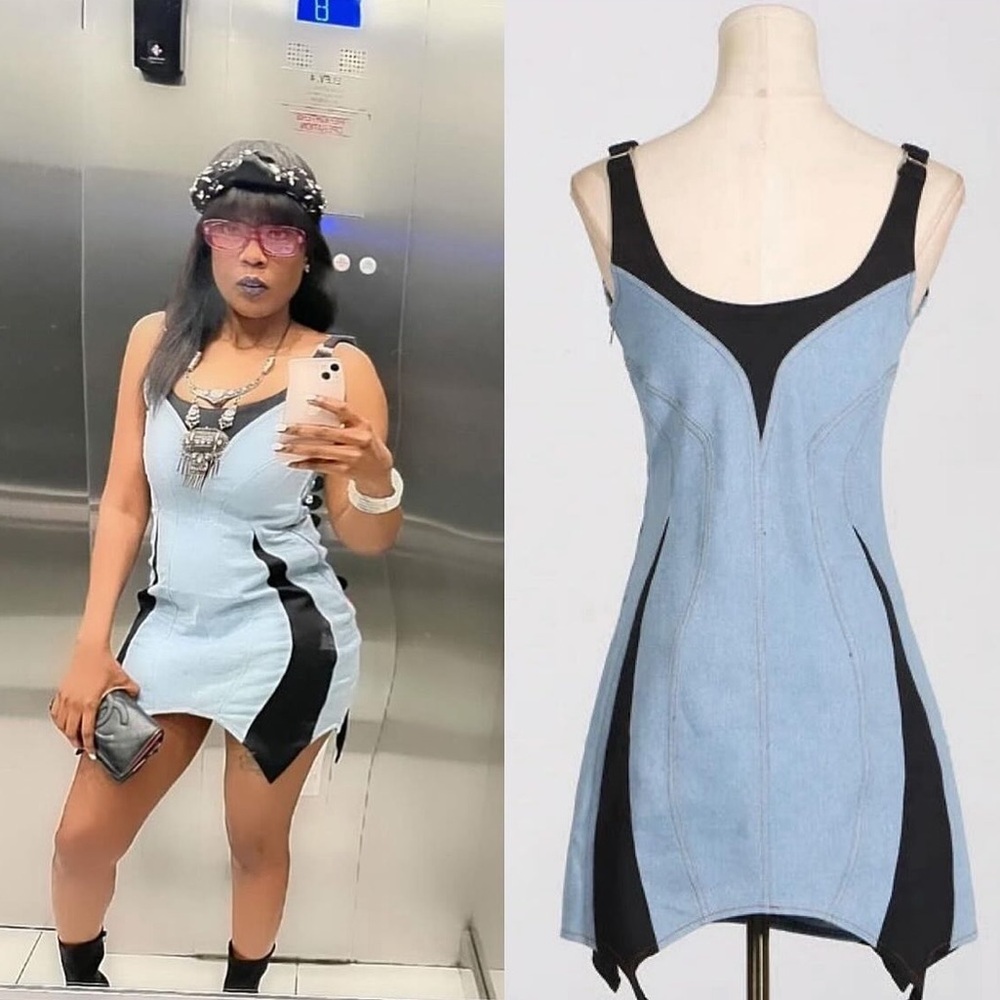Stylish Blue and Black Women's Denim Dress